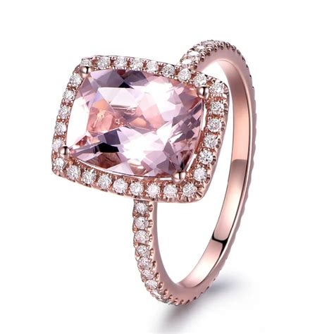 MYRAY 7x9mm Natural Pink Morganite Gemstone Diamond Engagement Ring 14k Rose Gold Wedding ...