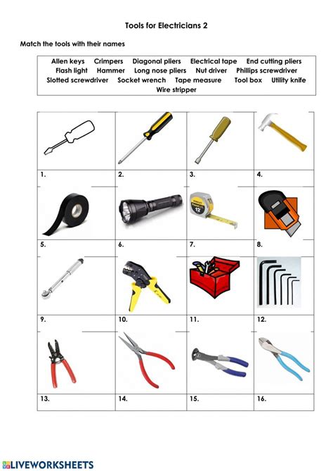 Tools for Electricians 2 worksheet | Electrician tools, Tools, Worksheets