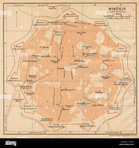 Nicosia antique town city plan. Nikosia. Lefkosia. Cyprus 1912 old map Stock Photo - Alamy