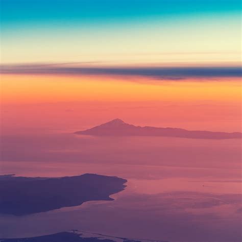 Sunset Wallpaper 4K, Clouds, Aerial view, Islands