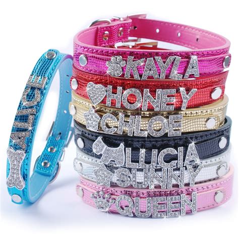 Bling Personalized Dog Collar Rhinestone Customized Buckle Free Name Charms Dog Collars For ...