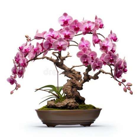 Colorized Bonsai Orchid Tree in Brown Pot with Graceful Curves Stock Illustration - Illustration ...