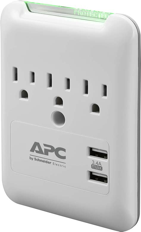 APC Wall Surge Protector, 3-Outlets, 540 Joule Surge Protector with Two ...