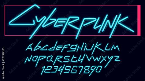 Vector neon cyber font and alphabet. luminescent cyberpunk 2077 font. Stock Vector | Adobe Stock