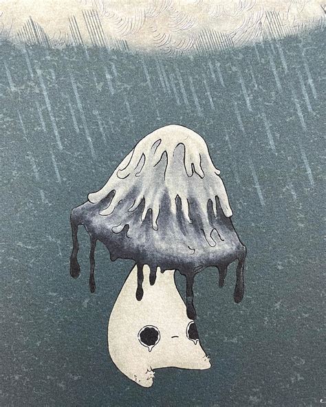 Rainy Day Inky Cap Print Crying Mushroom Fine Art Giclée - Etsy