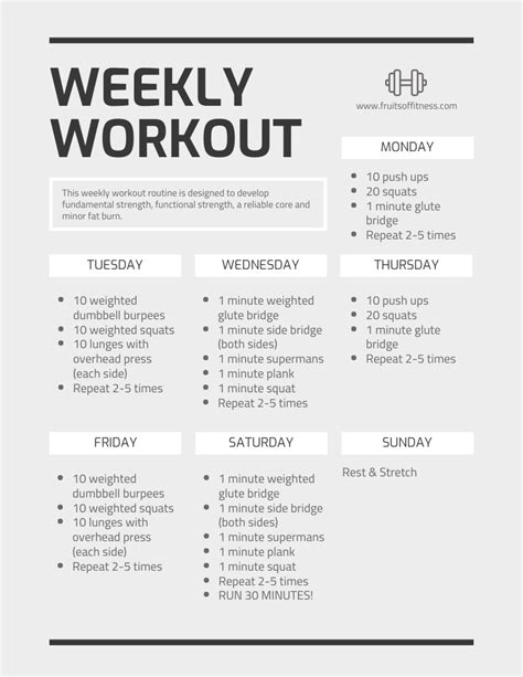 Monochrome Weekly Workout Schedule - Venngage