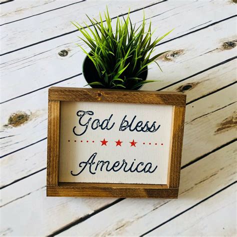 God Bless America | Patriotic Sign | Fourth of July Sign | Small Wood Framed Sign | Farmhouse ...