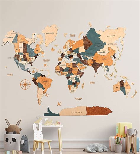 Buy 3D Wooden World Map Multicolour - M Size By Woodsify at 44% OFF by ...