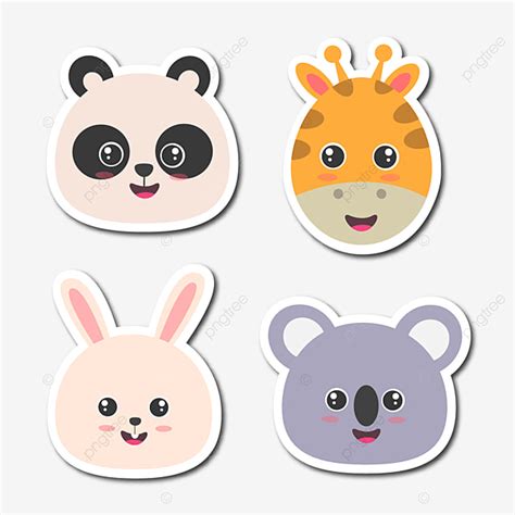 Cute Sticker Set Vector PNG Images, Kawaii Sticker Set Of Cute Animal Faces, Animal, Sticker ...