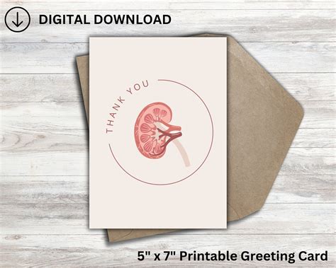 Printable Kidney Thank You Card Kidney Donor Card Kidney Donation Nephrologist Thank You Kidney ...