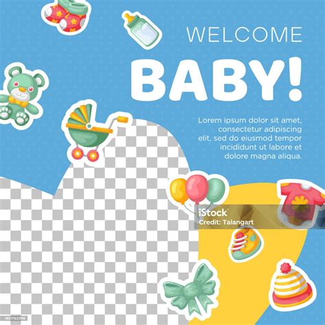 Template Hand Drawn Baby Announcement Background With Photo Stock Illustration - Download Image ...