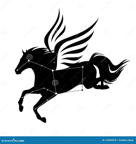 Winged Pegasus Horse Star Constellation Black and White Vector Design Stock Vector ...