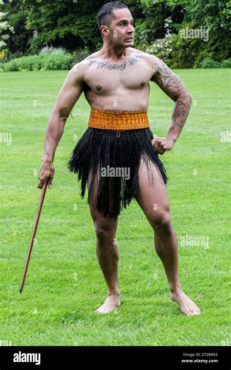 A maori warrior performs a powhiri (maori welcome) for King Willem-Alexander and Queen Maxima of ...