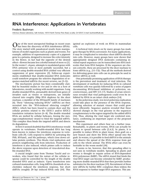 (PDF) RNA Interference: Applications in Vertebrates