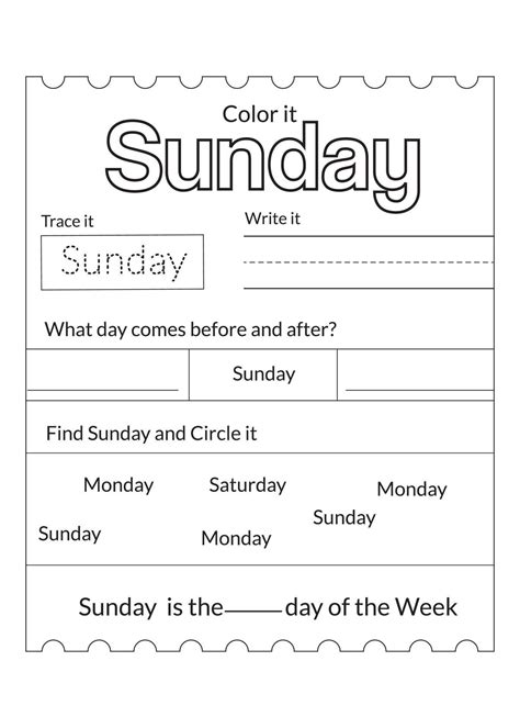 Days Of The Week Worksheet 22152365 Vector Art at Vecteezy