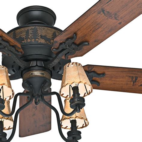 Hunter 52" Brittany Bronze Rustic Cabin Ceiling Fan w/4 Shade Light Kit ...