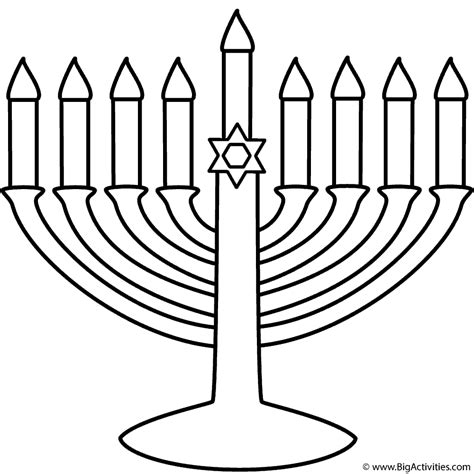 Menorah with Happy Hanukkah - Coloring Page (Hanukkah)