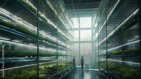 Vertical farming with hydroponic and aeroponic plants which is fully automated, generative ai ...