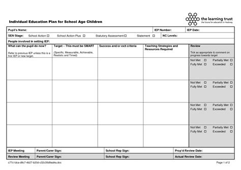 Individual Education Plan Template - School Age | Personalized learning ...