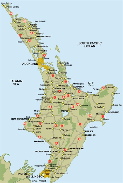 Road Map of the North Island of New Zealand | North island new zealand, Map of new zealand ...