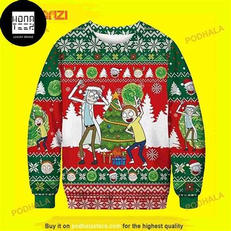 Rick And Morty Christmas Dancing Green And Red 2023 Ugly Sweater - Honateez