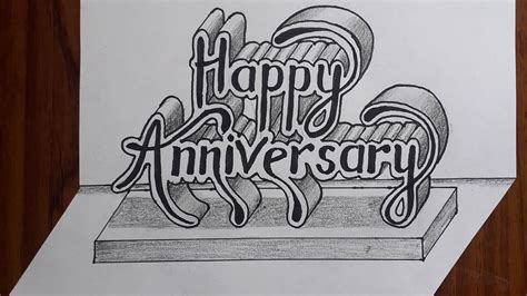 3d Happy Anniversary Writing On Flat Paper / How Drawing Art For Beginners - YouTube