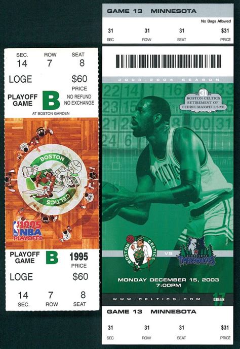 Lot of (2) Unused Boston Celtics Tickets with Last Game at the Boston Garden Ticket & Cedric ...