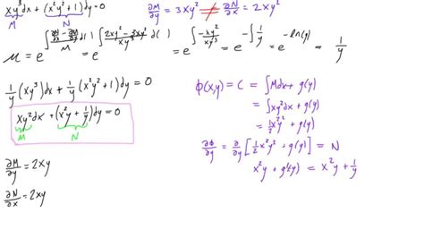 Non-exact differential equation with integrating factor example - YouTube