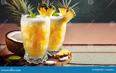 Pineapple and Coconut Drink Stock Illustration - Illustration of beverage, strawberry: 300001847