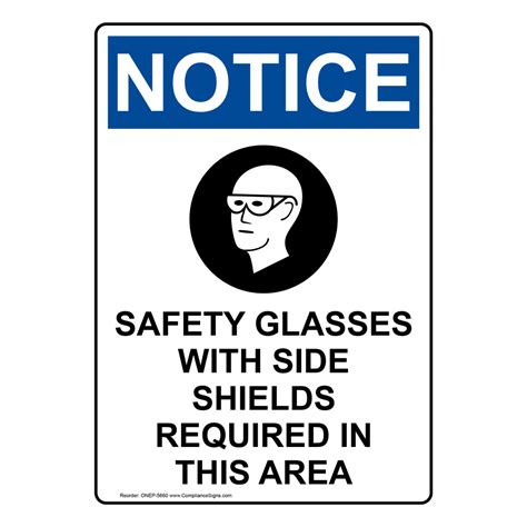 Safety Glasses Shields Required Beyond Sign - Symbol - OSHA NOTICE