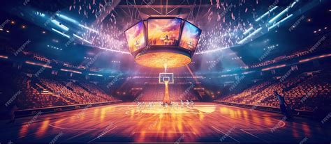 Premium Photo | Basketball arena with floodlights and lights