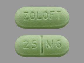 ZOLOFT 25 MG Pill Images (Green / Elliptical / Oval)