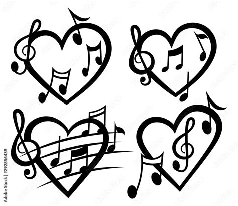 Heart with notes. Vector illustration of heart music. Black and white ...