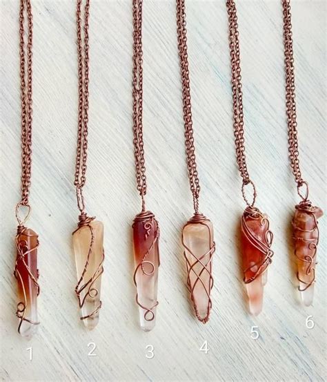 Rare Red Lemurian Seed Quartz necklace, wire wrapped natural Lemurian Quartz Crystal point ...