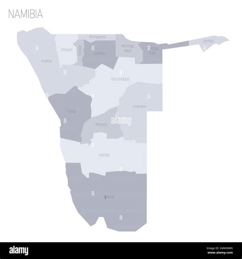 Namibia political map of administrative divisions - regions. Grey vector map with labels Stock ...