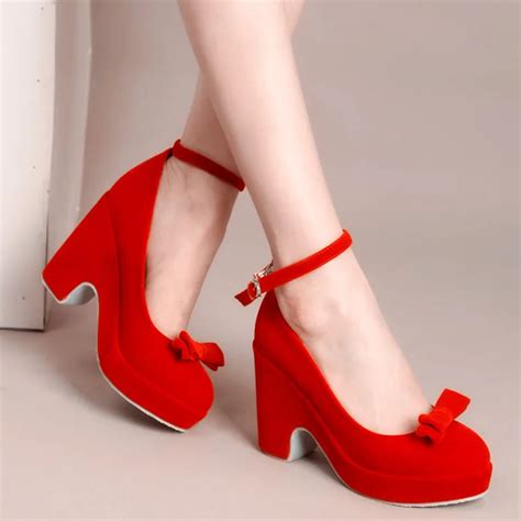 2016 spring autumn red wedges thick heel wedding shoes bridal shoes red maternity women's shoes ...