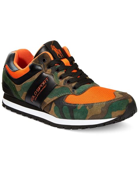 Polo ralph lauren Slaton Sport Sneakers in Multicolor for Men (Olive Camo/Orange) | Lyst