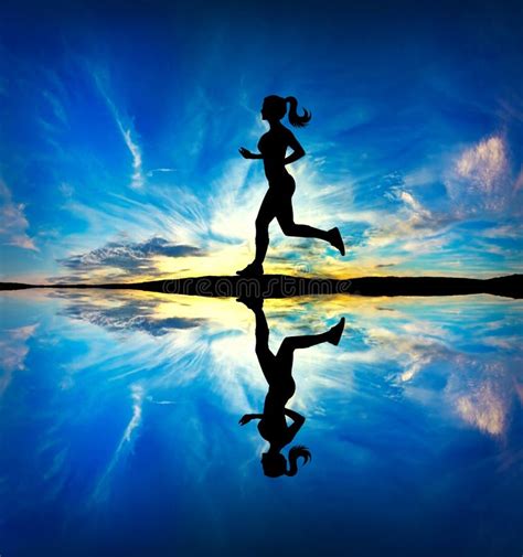 Running Girl at Sunset Silhouette Stock Illustration - Illustration of athlete, beach: 50861467