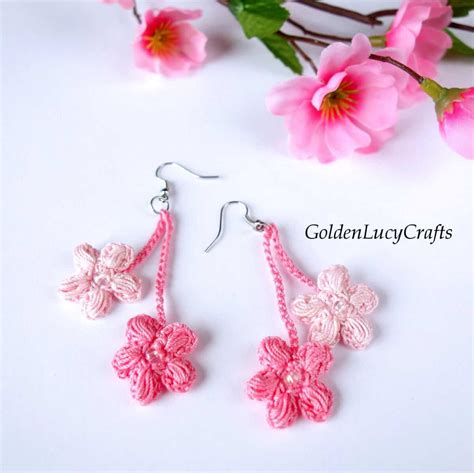 Crochet Earrings, Cherry Blossom, Free Crochet Pattern – GoldenLucyCrafts