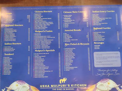 Menu of Usha Mulpuri's Kitchen, Madhapur, Hyderabad