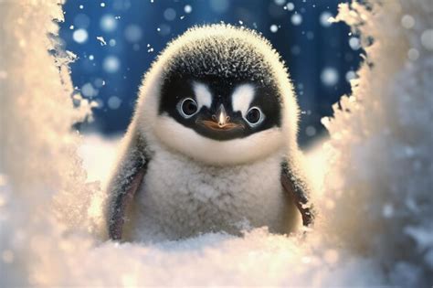 Premium AI Image | baby penguin in the snow winter holiday concept ...