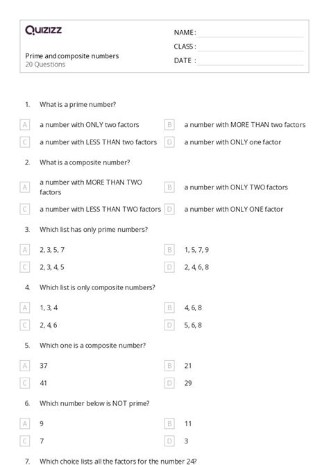 50+ Prime and Composite Numbers worksheets for 6th Class on Quizizz ...