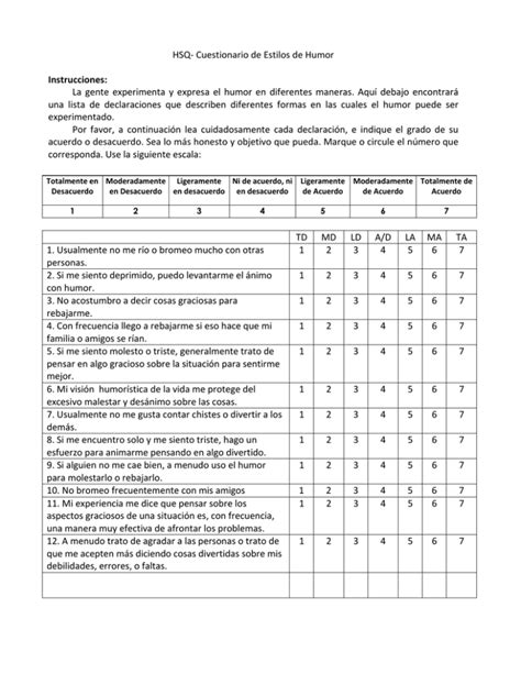 HSQ- Cuestionario de Estilos de Humor Instrucciones: La gente