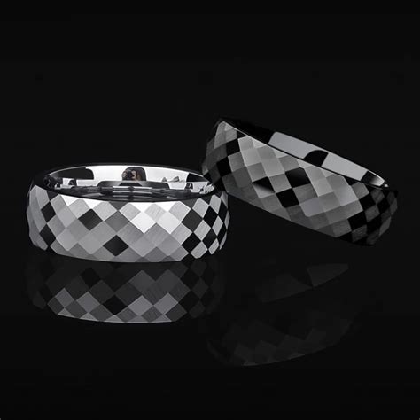 Saya Brand 7mm Silver/Black Two Tones Tungsten Wedding Ring Multi Facet ...