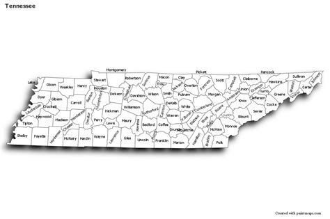 Sample Maps for Tennessee (black-white,shadowy) | Map, Map maker, Tennessee