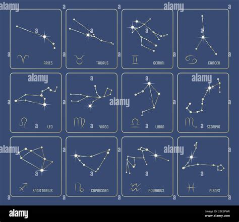 Set of precious Zodiac Constellations with diamond stones and gold ...