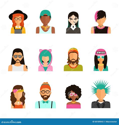 Subculture People Portraits Set Stock Vector - Illustration of freak ...