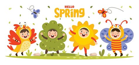 Spring Season With Cartoon Children 13474196 Vector Art at Vecteezy