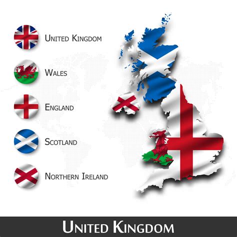 United kingdom of great britain map and flag . Scotland . Northern ireland . Wales . England ...