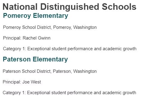 Pomeroy & Three Other Washington Schools Earn ESEA Distinguished Schools Awards | KOZE